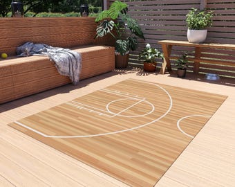 Outdoor Basketball Area Rug, Sports Themed Room Decor, Basketball Court Rug, Playroom Floor Mat, Indoor Outdoor Carpet, Boys Bedroom Decor