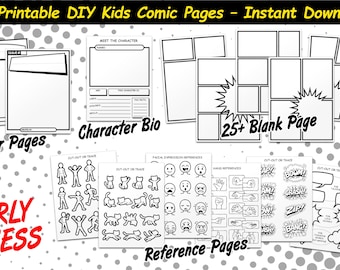Early Release! Printable DIY Comic Book Kit for Kids – Draw Your Own: Includes Cover Page, Speech Bubbles & Drawing References – 40 Page PDF