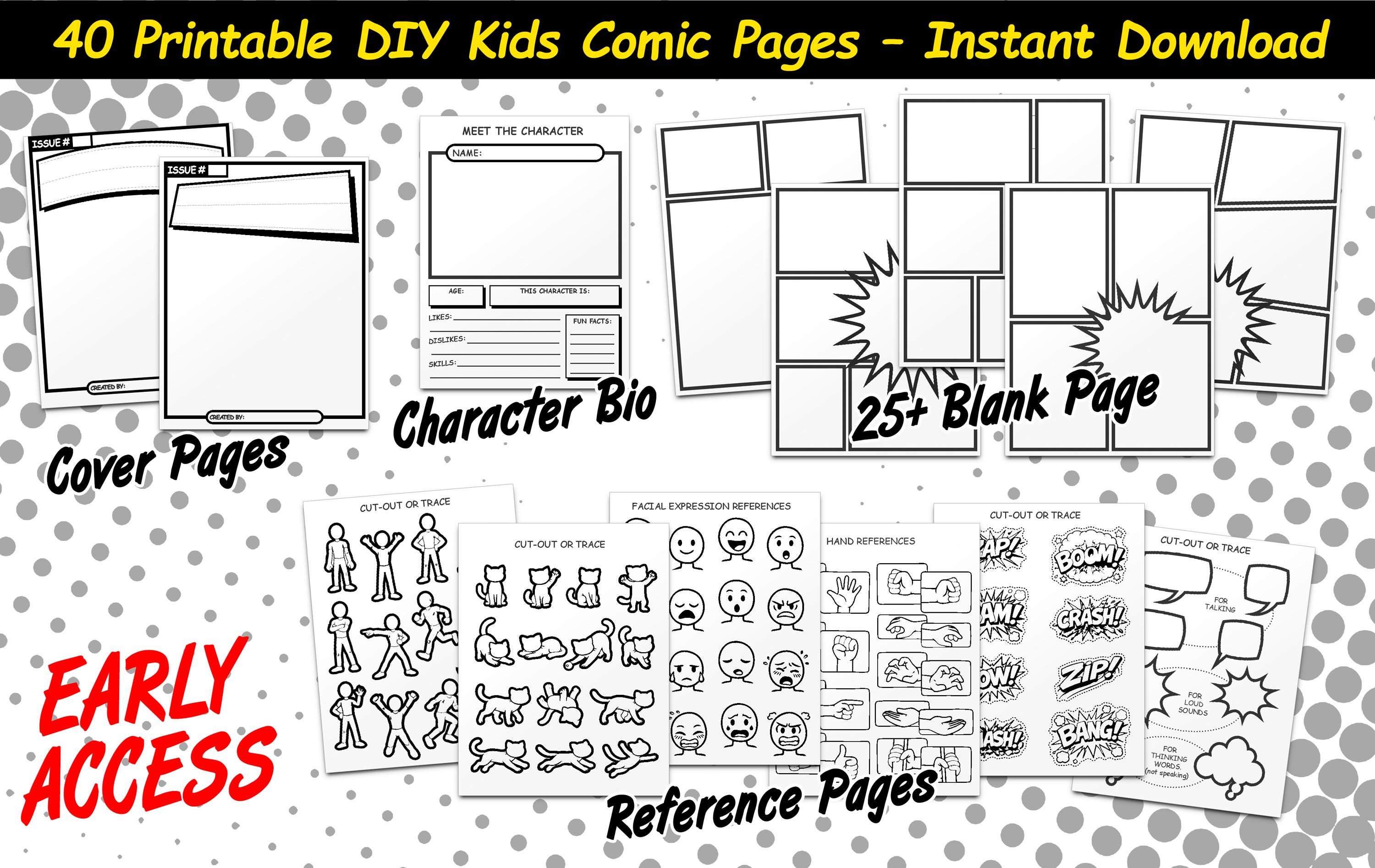 Kids Comic Reference Early Release! Printable DIY Comic Book Kit for Kids – Draw Your Own ...