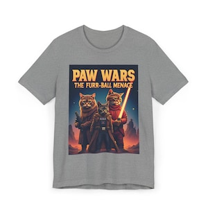 Paw Wars T-Shirt, Cat Lover Tee, Sci-Fi Cat Shirt, Sci-fi Parody Top, Funny Feline Gift, Space Cat Tshirt