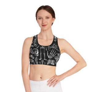 Women&#39;s Human Anatomy White on Black Sports Bra