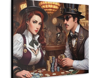 Steampunk Poker Nights Canvas Picture Gallery Wraps, Multiple Sizes, Game Room Decor