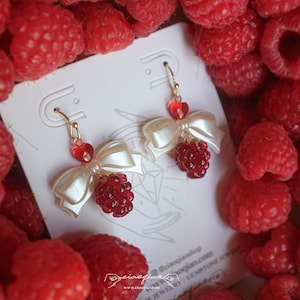 Raspberry Earrings Cute Fun Jewelry Kawaii Accessories Fruit Jewelry Food Gift Unique Plants Lover Earrings Boho Heart Flowers Art Wearable
