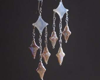 Moonstone Star Baroque Pearl Waterfall Earrings Silver River Jewelry for Her Wedding Earrings Crystals Gift