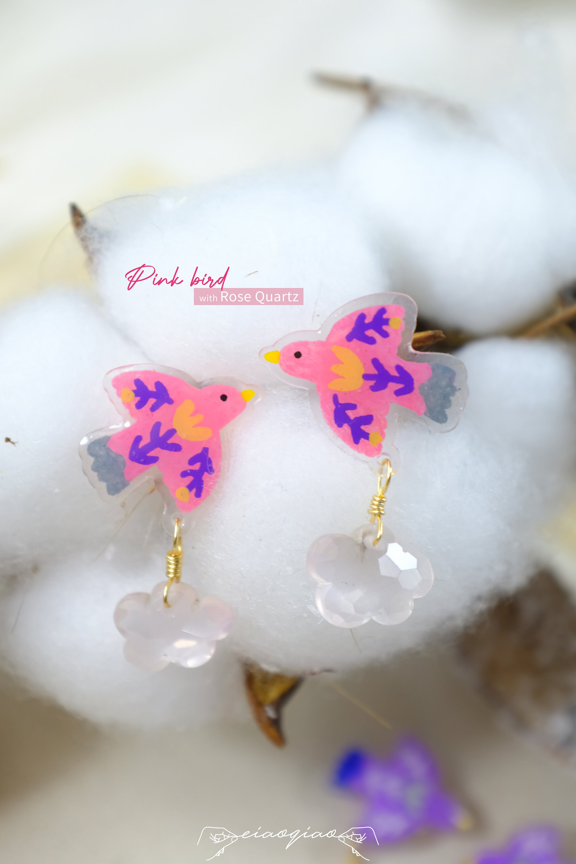 Boucles D'oreilles Anciennes Originales - Pendantes Oiseau Ciselé Avec Strass Blanc