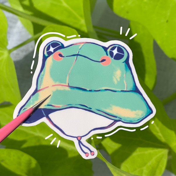 Cute Frog Bucket Hat | Waterproof Vinyl Glossy Stickers