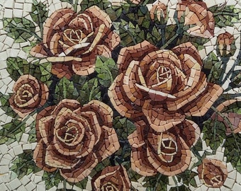 Handmade Marble Mosaic Roses, Round Wall Art Decor