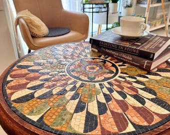 Mosaico de mármol personalizado para mesas, suelos o paredes / Diseño de piedra natural de inspiración romana antigua