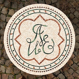 Round Roman Marble Mosaic Coffee/Garden Table With Custom Monogram