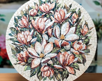 Marble Mosaic Magnolia, Mosaic Magnolia, Painting Magnolia, Wall Art Magnolia, Roman Mosaic, Home Decor Magnolia, Round Mosaic, Magnolia Art