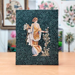 Marble Mosaic Roman Fresco, Wall Decor Spring Gift, Tile Painting Flowers, Woman Oilpainting Mural Print