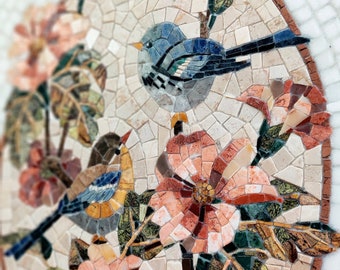 Marble Mosaic Handmade, Wall Art Birds Roman Mosaic,  Home Decor Tiles Birds, Mosaic Panno Birds, Painting Birds Framed Mosaic