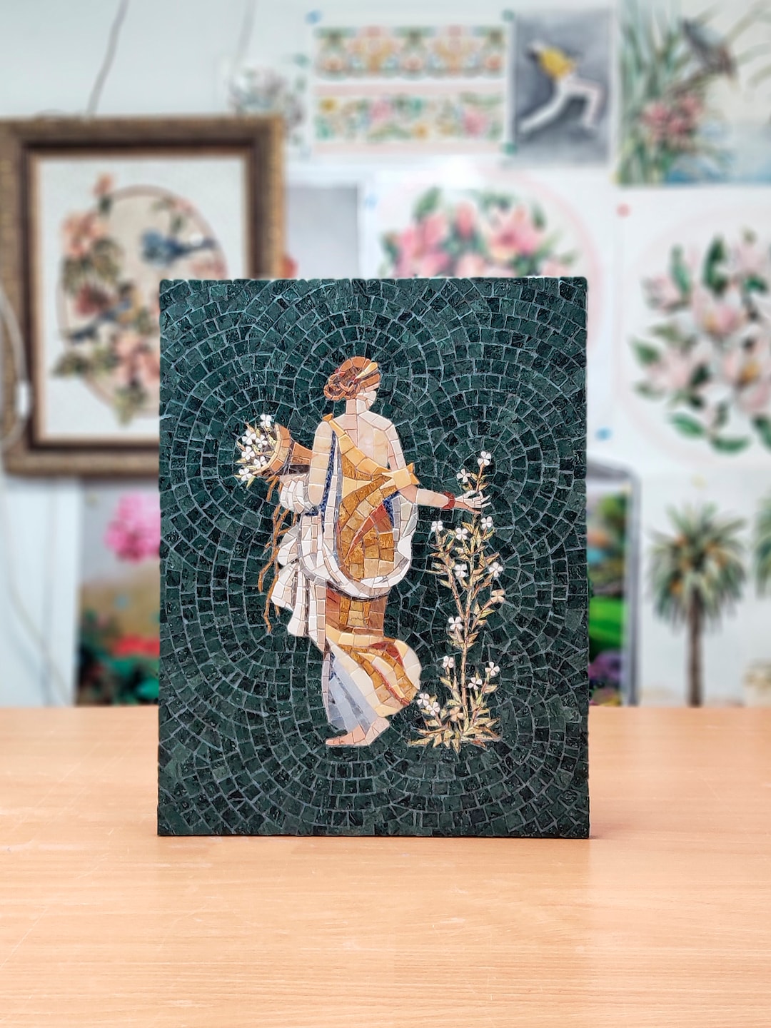 Marble Mosaic Roman Fresco, Flora Goddess Tile Art - Etsy