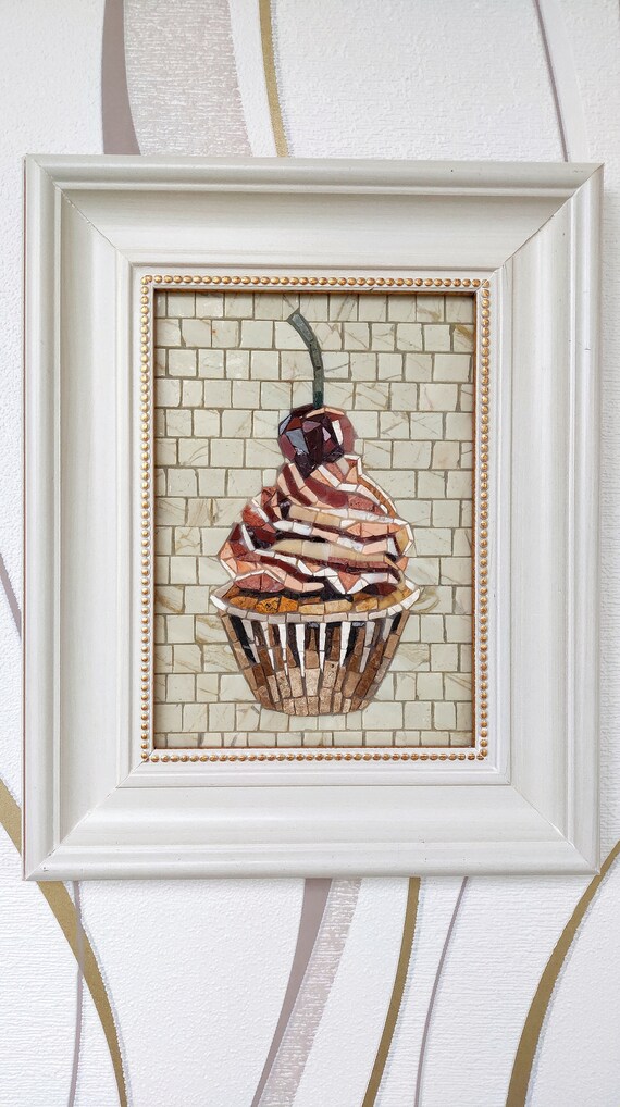 Marble Mosaic Handmade Wall Art Cupcake Roman Mosaic Home Etsy