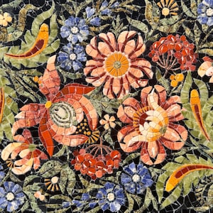 Tablero de mosaico de mármol floral Petrykivka ucraniano, mesa de centro con mosaicos para jardín