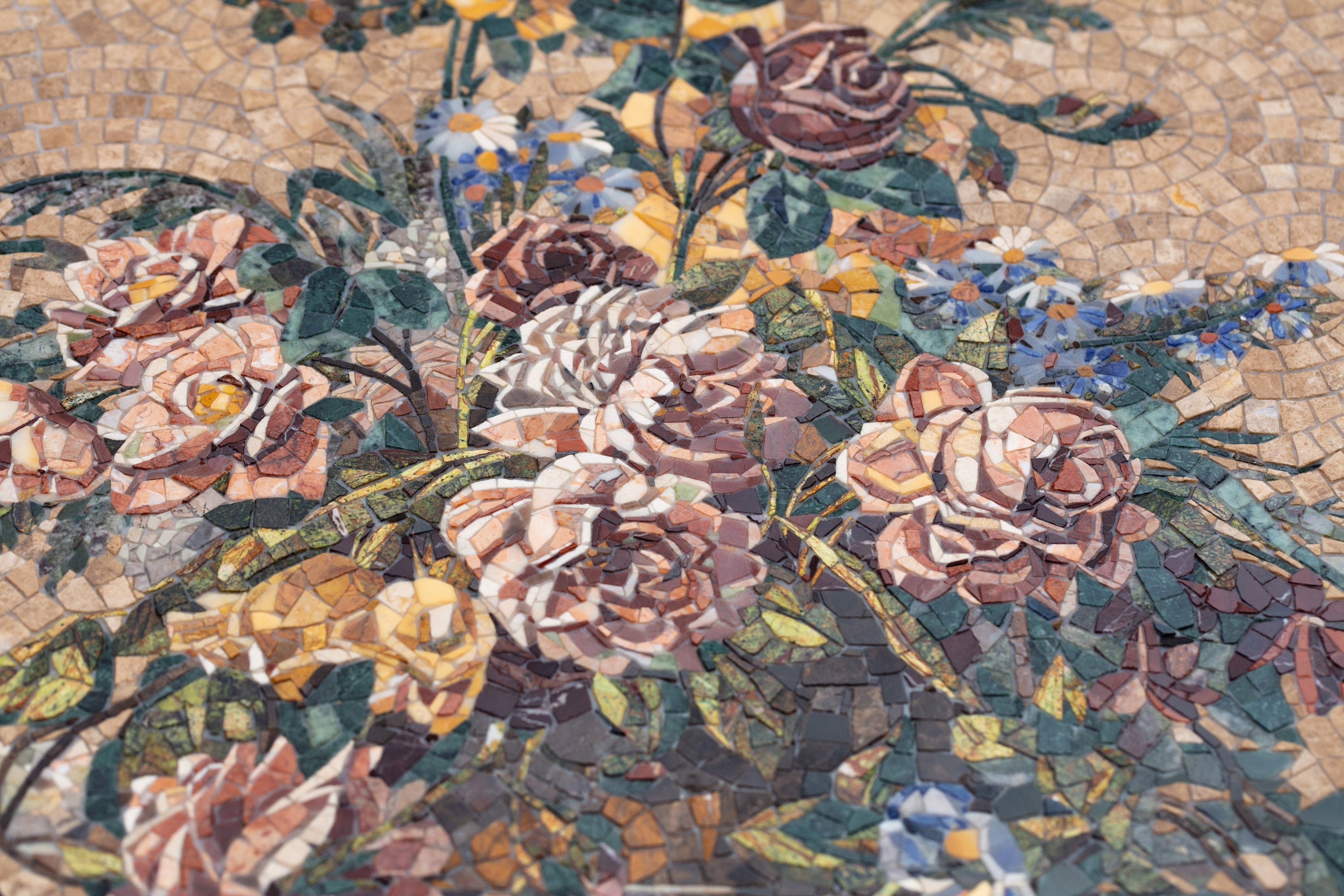 Roman Marble Mosaic Flowers Roses Stillife In Vase Decorative Tiles Roman Marble Mosaic Flowers Roses Stillife In Vase Decorative Tiles