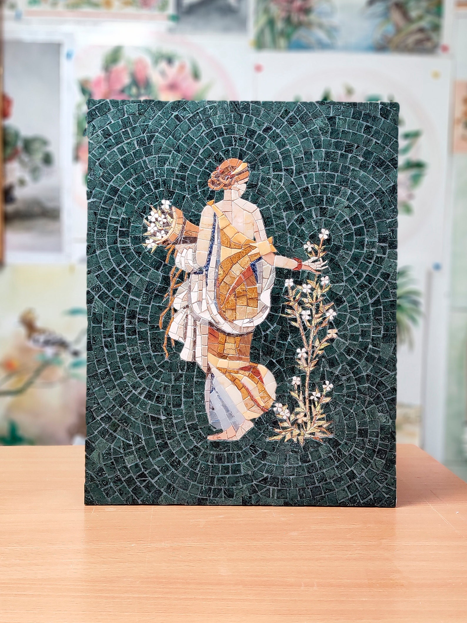 Marble Mosaic Roman Fresco, Flora Goddess Tile Art - Etsy