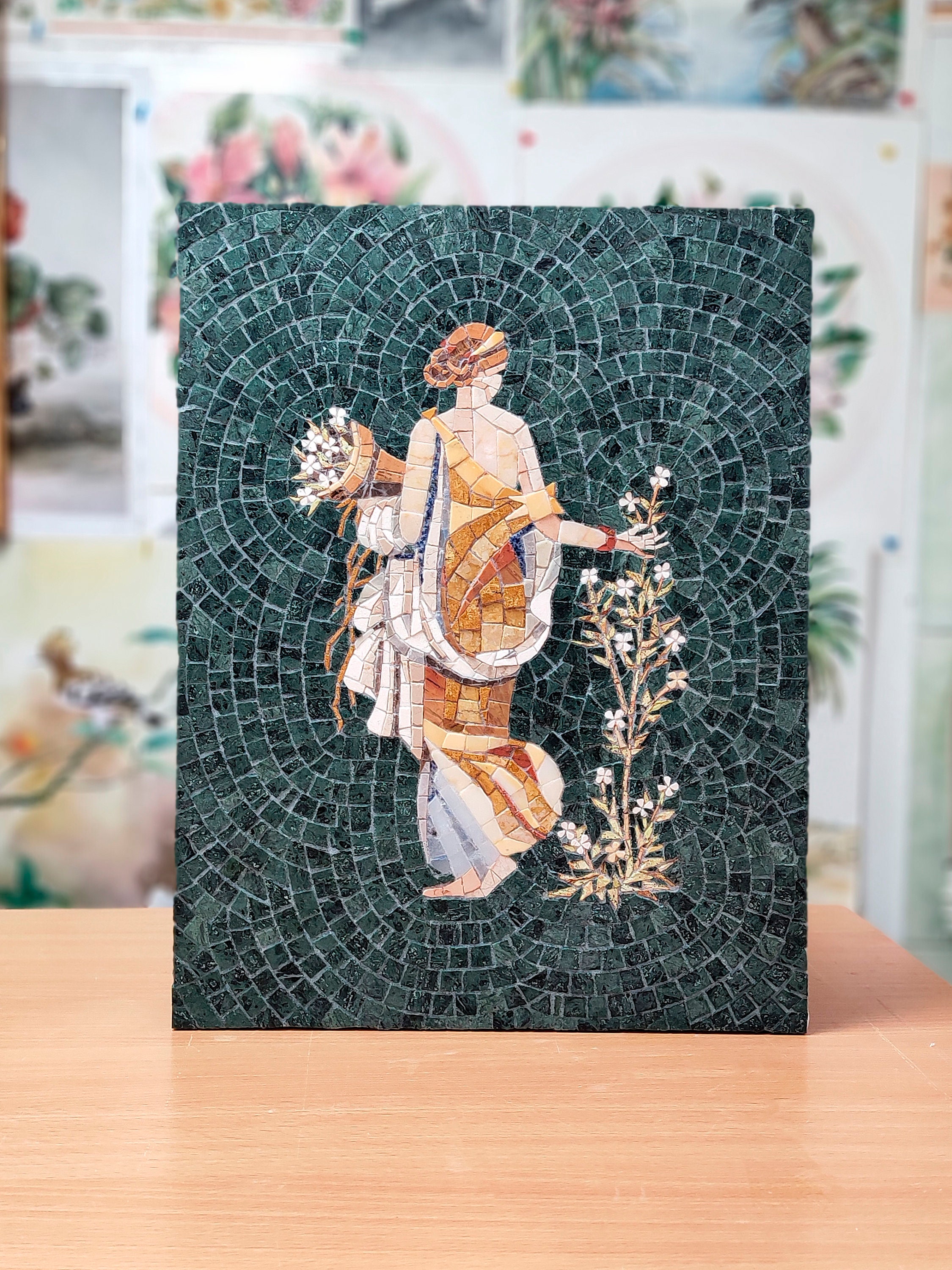Marble Mosaic Roman Fresco, Flora Goddess Tile Art - Etsy