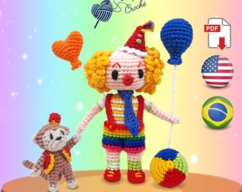 Rainbow Clown Boy amigurumi crochet pattern PDF