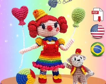 Rainbow Clown Girl amigurumi crochet pattern PDF