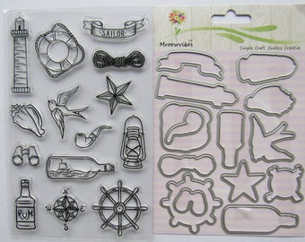 Clearstempels and cutting molds, theme: sea, boating and beach