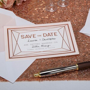 Geo Blush Save The Date Karten, Geometrische Rose Gold Save The Date Karte, Schlichte Hochzeit Datum Karten, Deko Briefpapier - Konfetti Shop