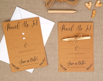Hearts & Kraft Save The Date Cards, Rustic Wedding Date Card, Kraft Paper Save The Date Card, Vintage Card, Decor Stationery - Confetti Shop