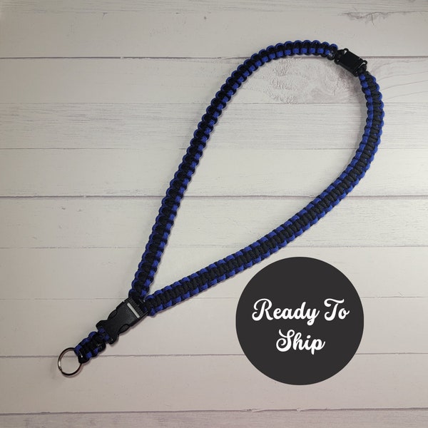 Black Blue Lanyard, Ready To Ship Lanyard, Paracord Lanyard Breakaway, Lanyard for Keys, Paracord Keychain, Lanyard for Men