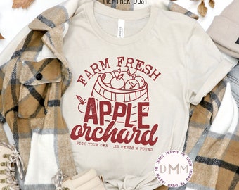 Farm Fresh Apple Orchard Shirt Cute Fall Shirts Unisex Graphic Tee Women Cute Shirts For Fall Apple Harvest Apple Picking Trendy Fall Tee