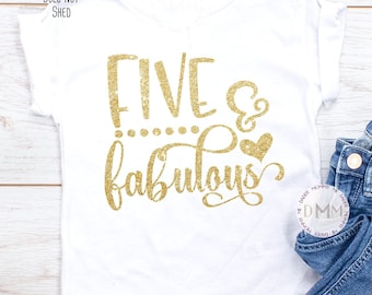 5th Birthday Girl Shirt, Gold Glitter Birthday Tee