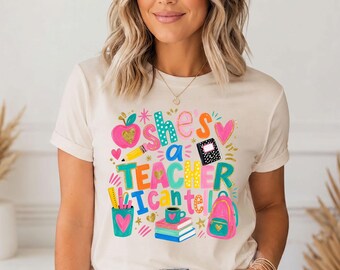 She's a Teacher I Can Tell Shirt, Cute Teacher Shirt, Teacher Appreciation Gift, Back to School Tee, Colorful Teacher Tee