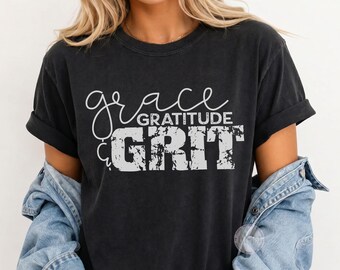 Grace Gratitude Grit Shirt, Christian Inspirational Comfort Colors Tee, Faith Gift for Women, Encouragement Graphic T-Shirt