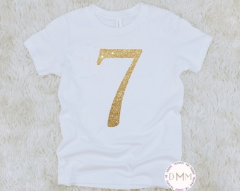 7th Birthday Girl Shirt, Seven & Sassy, Gold Glitter