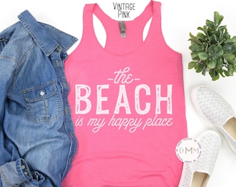 The Beach Is My Happy Place Racerback Tank Top For Beach Life Tank Top Cute Summer Tank Beach Bum Tank Top Beach Vibes Tank Tops For Women