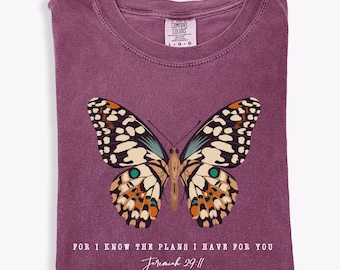 Jeremiah 29:11 Butterfly Shirt, Christian Comfort Colors Tee, Faith Based Graphic Tee, Inspirational Bible Verse Shirt, Christian Gift