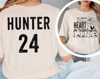 Football Mom Shirt Personalized, My Heart Is On The Line Tee, Custom Player Name Number Shirt, Game Day Mom Gift, Custom Name Football Shirt