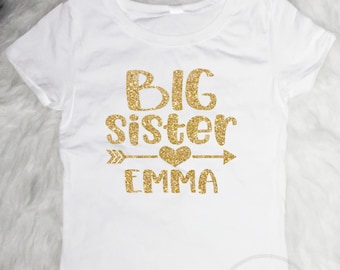 Big Sister Shirt, Personalized Big Sister Shirt Announcement Big Sister Gift Baby Announcement Shirt Big Sister Outfit Big Sis Name Shirt