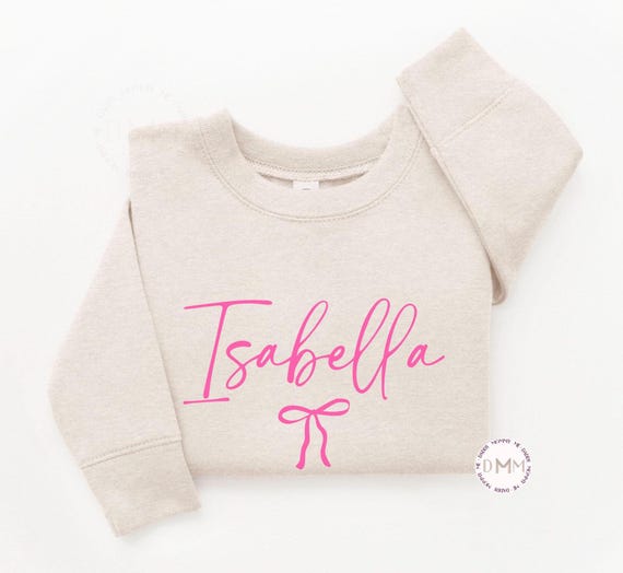 Personalized Valentine Kids Sweatshirt, Custom Name Girl Sweatshirt with Bow, Toddler Valentine Outfit, Cute Valentine Gift Personalized
