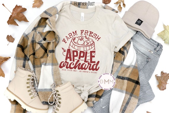 Farm Fresh Apple Orchard Shirt Cute Fall Shirts Unisex Graphic Tee Women Cute Shirts For Fall Apple Harvest Apple Picking Trendy Fall Tee