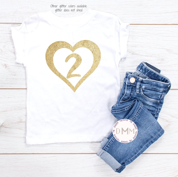 2nd Birthday Shirt, 2 Heart Glitter Shirt, Second Birthday Shirt, Toddler Birthday Shirt, 2nd Birthday Girl Shirt, Two Birthday Shirt Girl