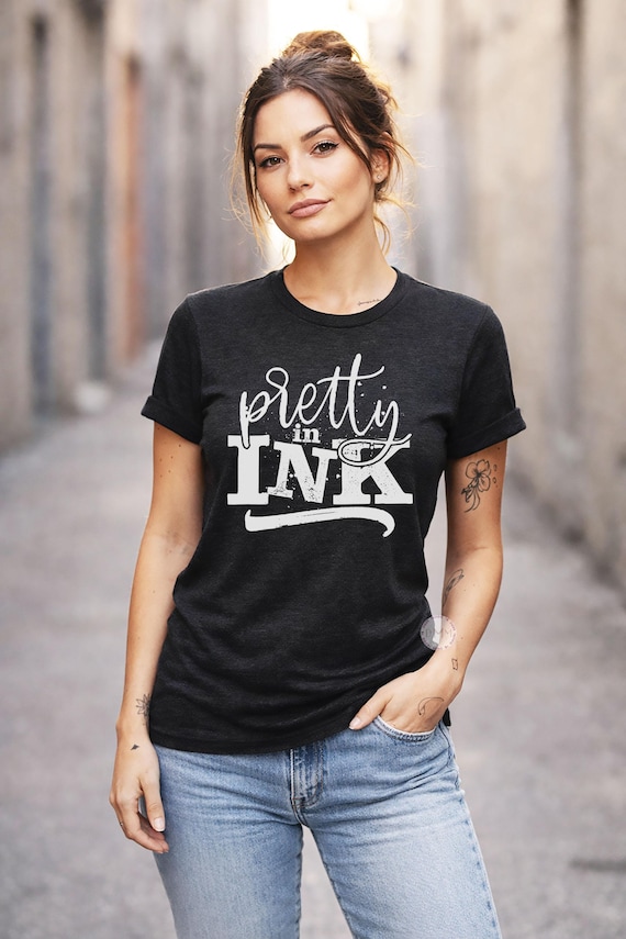 Pretty in Ink Graphic Tee, Tattoo Lover Shirt, Edgy Street Style, Inked Girl Shirt
