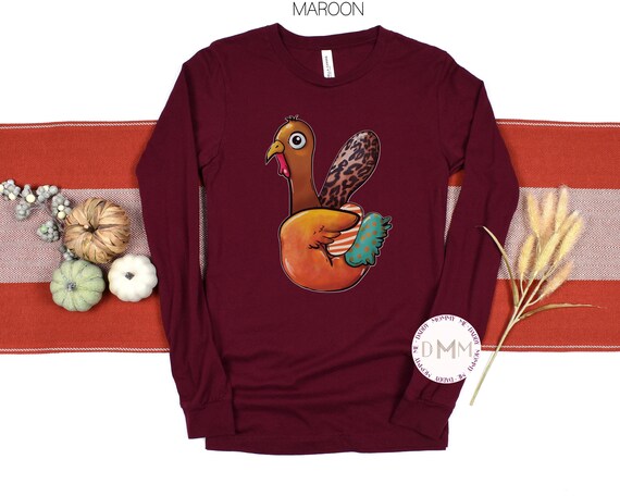 Thanksgiving Turkey Long Sleeve Shirt - Peace Sign Turkey Long Sleeve Shirt, Retro Thanksgiving Shirt Happy Thanksgiving Graphic Tee