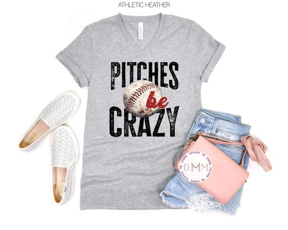 Funny Baseball Shirt Pitches Be Crazy V Neck Shirt Baseball Mom Shirt Trendy Baseball Mom Shirt Baseball Mom Gift Baseball Game Day VNeck