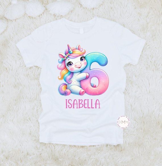 Personalized 6th Birthday Unicorn Shirt for Girls | Custom Name Rainbow Unicorn Tee | Age 6 Birthday Outfit | Girls Unicorn Party Shirt