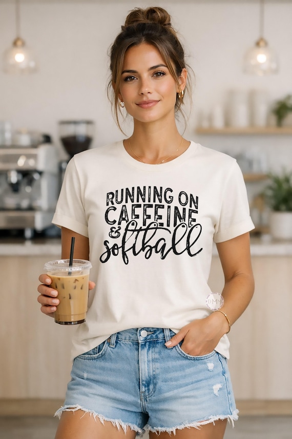 Softball Mom Shirt, Running on Caffeine & Softball Graphic Tee