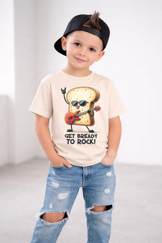 Funny Rocking Bread Toddler T-Shirt, Cartoon Graphic Tee, Kids Rock and Roll Shirt
