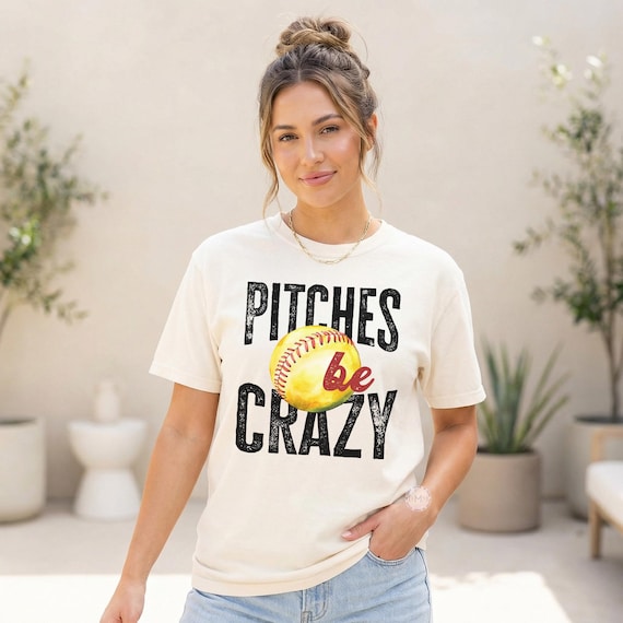 Softball Mom Shirt, Pitches Be Crazy Comfort Colors Tee, Game Day Apparel