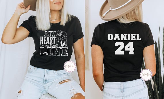 Personalized Football Mom Shirt, My Heart Is On The Line Shirt Football Shirt For Mom Football Mom Life TShirt Graphic Tee Football Season