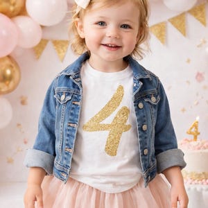 4th Birthday Shirt: Gold Glitter Four, Toddler Birthday Tee bild 2