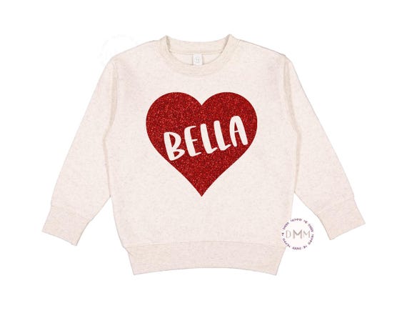 Personalized Valentines Heart Sweatshirt - Toddler Valentines Outfit - Kids Valentines Outfit - Custom Name Glitter Heart - Girl Valentines